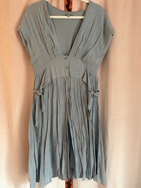 Dusty Blue Button-Front Midi Dress